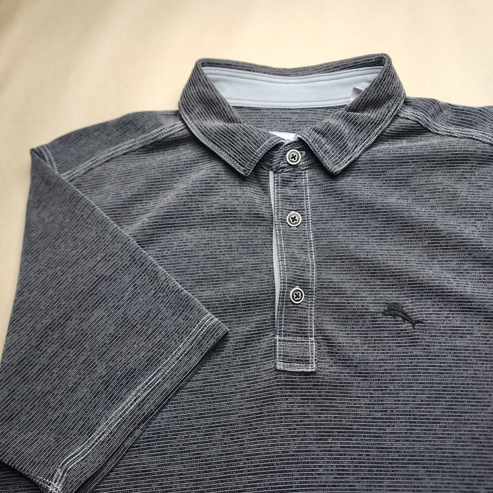 Tommy Bahama Mens Gray Textured Tencel Modal Blend Short‎ Sleeve Polo Shirt M